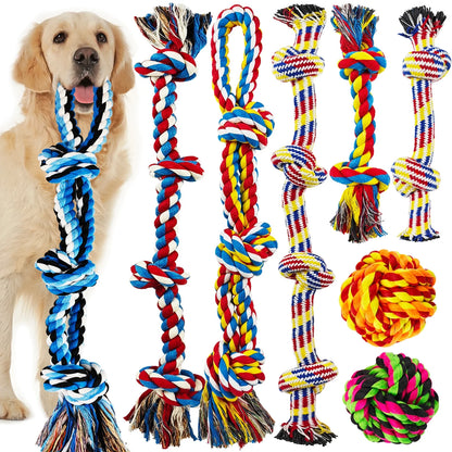Large Dog Toys for Aggressive Chewers, 12 Pack Rope Toys 