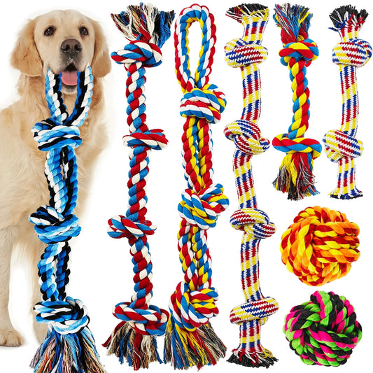 Large Dog Toys for Aggressive Chewers, 12 Pack Rope Toys 
